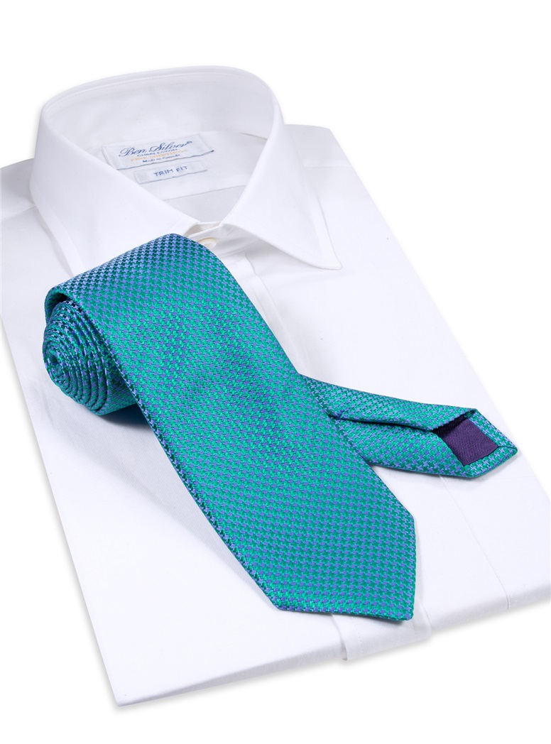 Silk Basketweave Tie in Azure and Fern