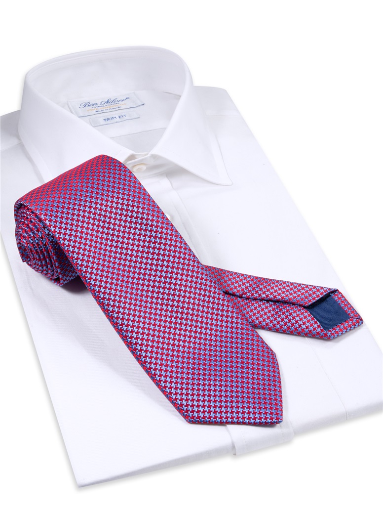 Silk Basketweave Tie in Ruby and Cobalt