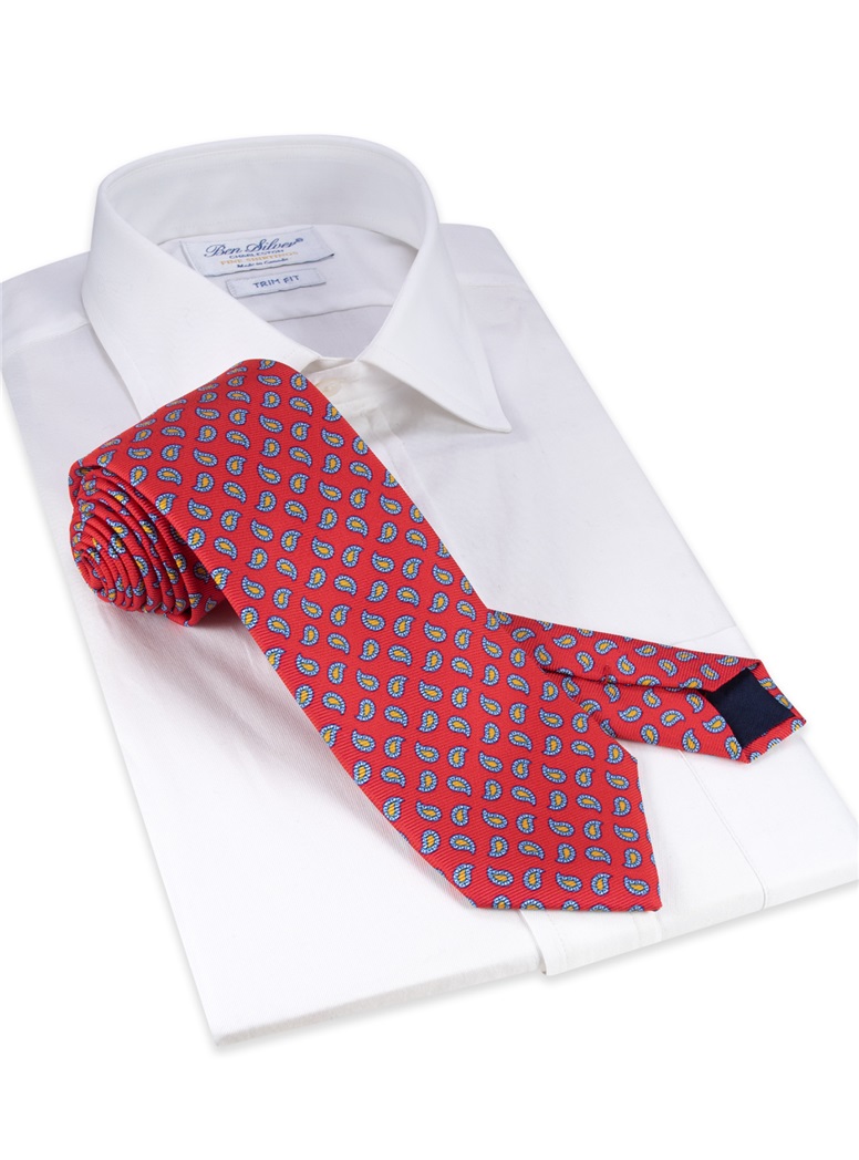 Silk Printed Paisley Tie in Ruby Red