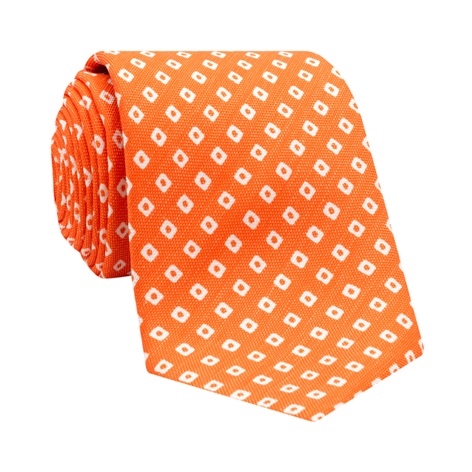 Silk and Linen Diamond Printed Tie in Tangerine