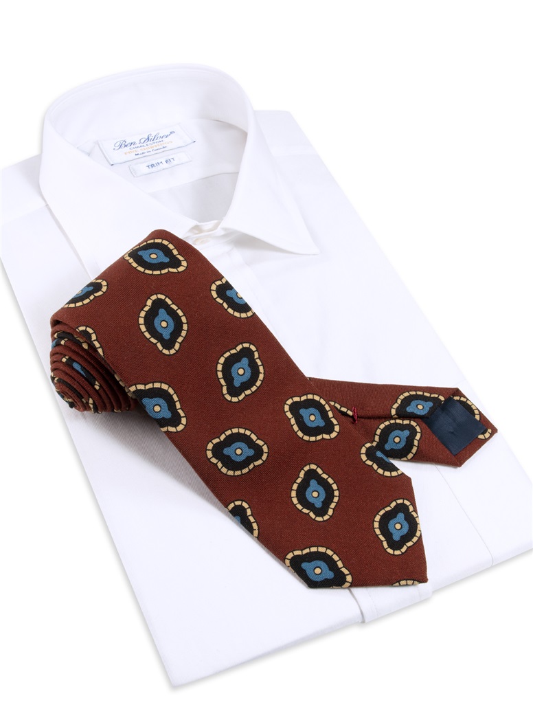 Wool Printed Tie in Plum