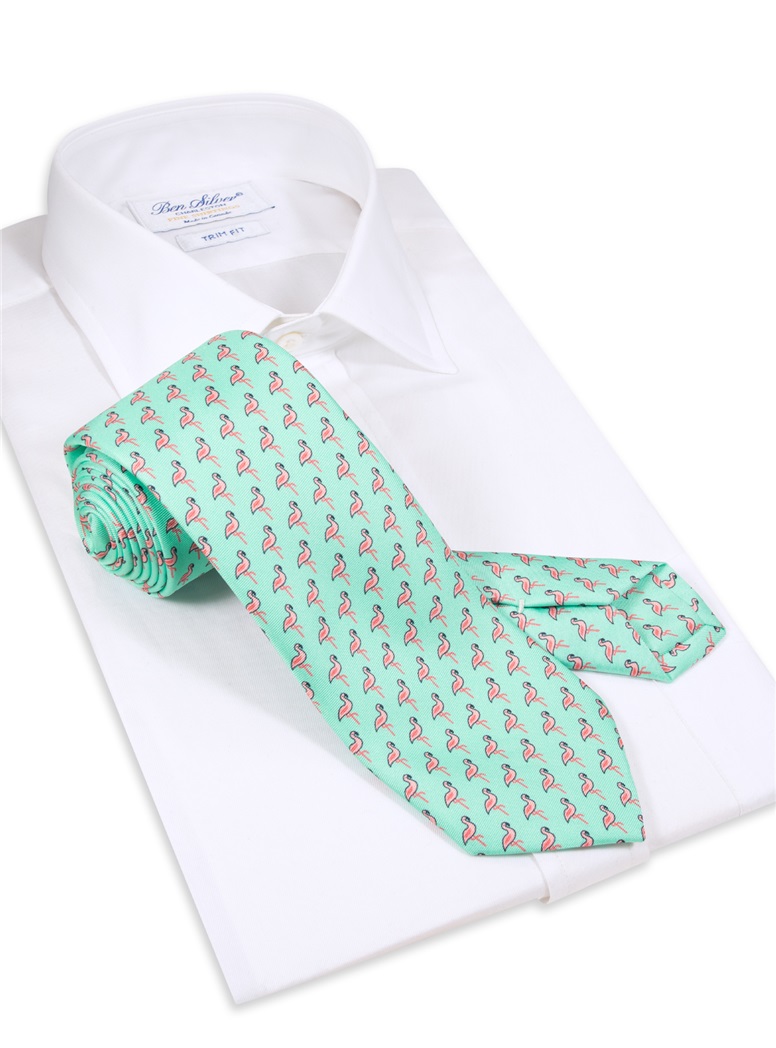 Flamingo Printed Tie in Aqua