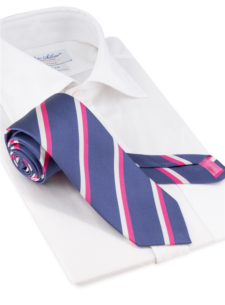 Silk Double Striped Tie in Denim