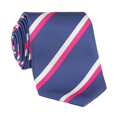 Silk Double Striped Tie in Denim