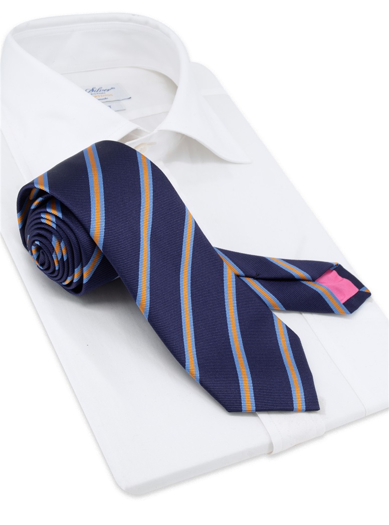 Silk Striped Tie in Navy