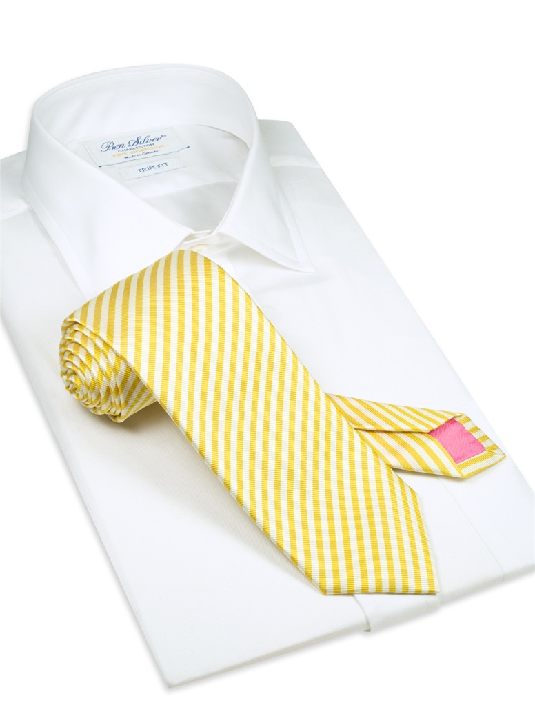 Silk Striped Tie in White and Sun