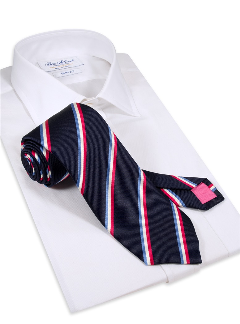 Silk Triple Stripe Tie in Navy