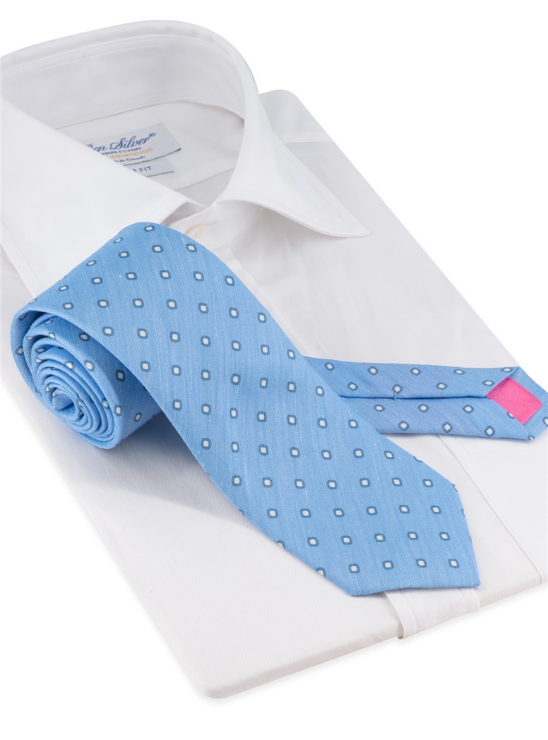 Silk and Linen Dot Tie in Sky