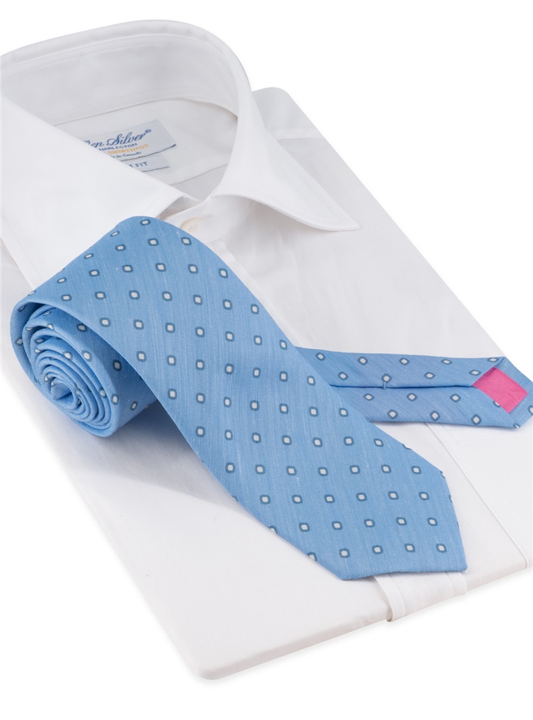 Silk and Linen Dot Tie in Sky