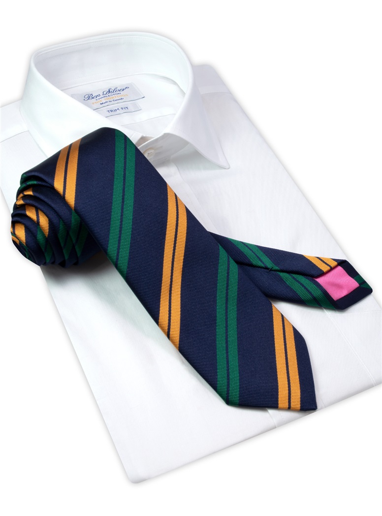 Silk Double Stripe Tie in Navy