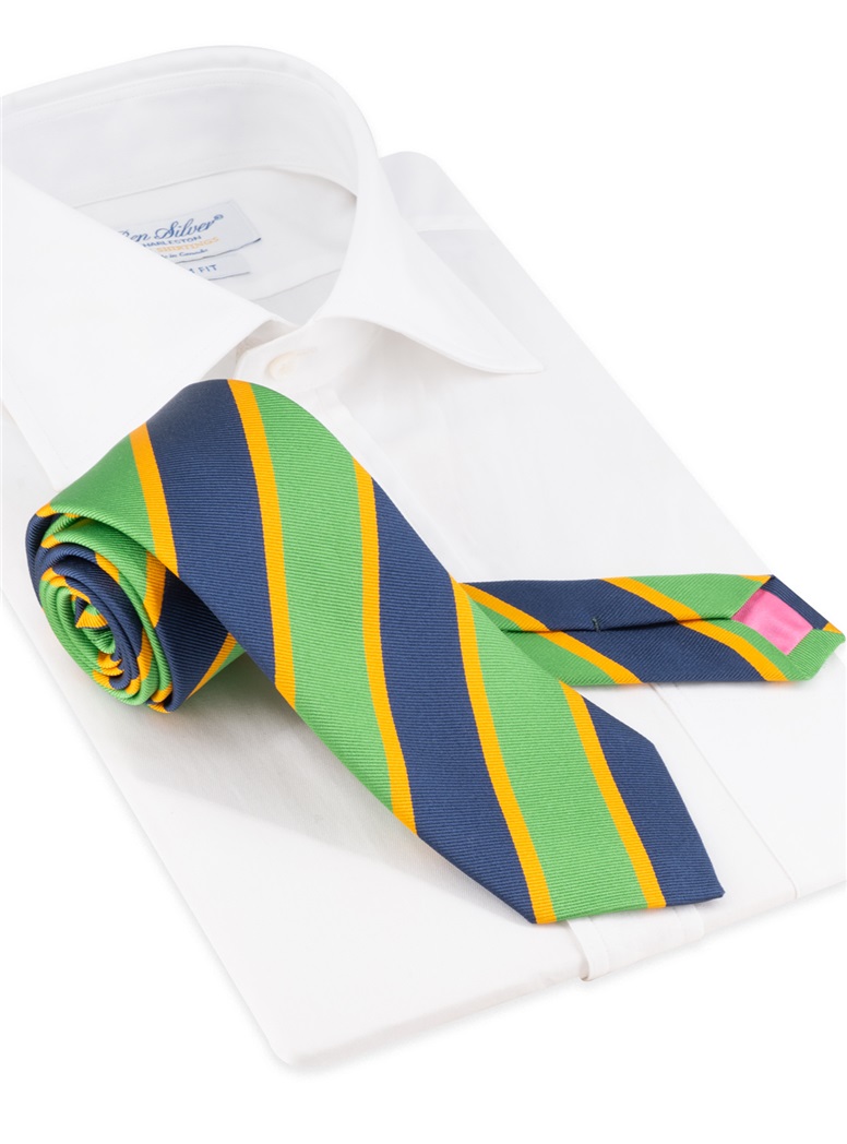Silk Block Stripe Tie in Grass and Storm Blue