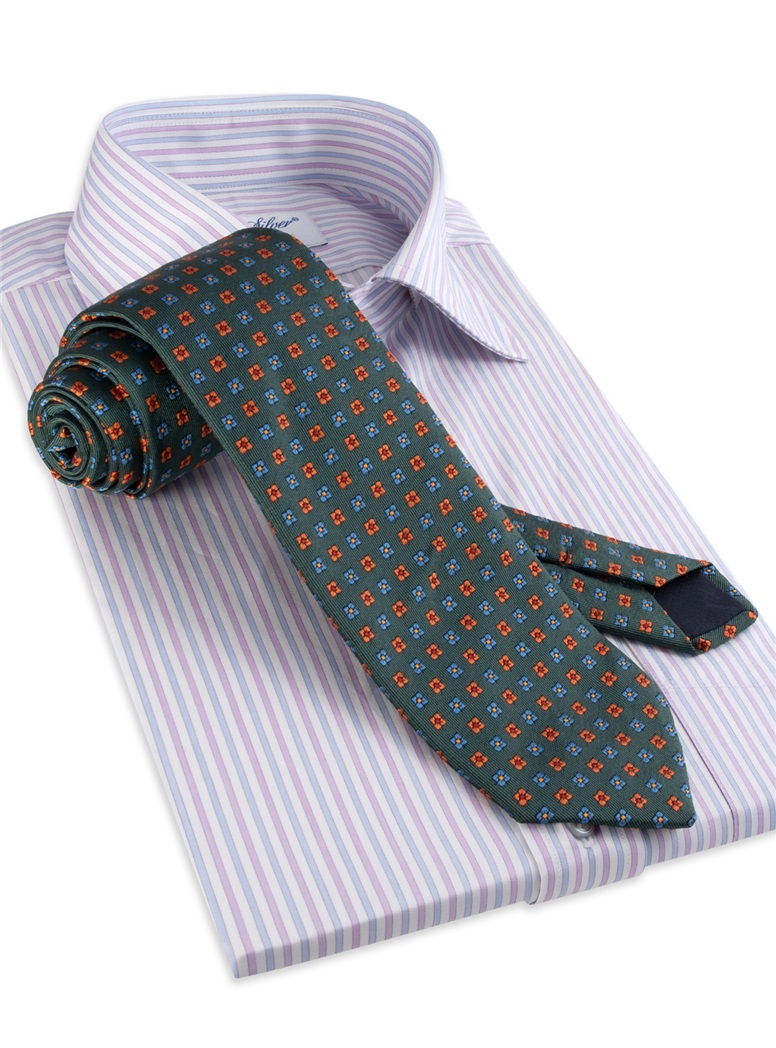 Silk Neat Print Woven Tie in Forest