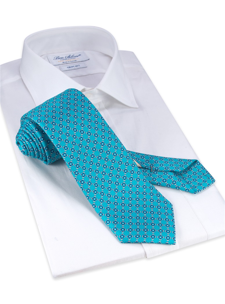 Silk Printed Square Tie in Aqua