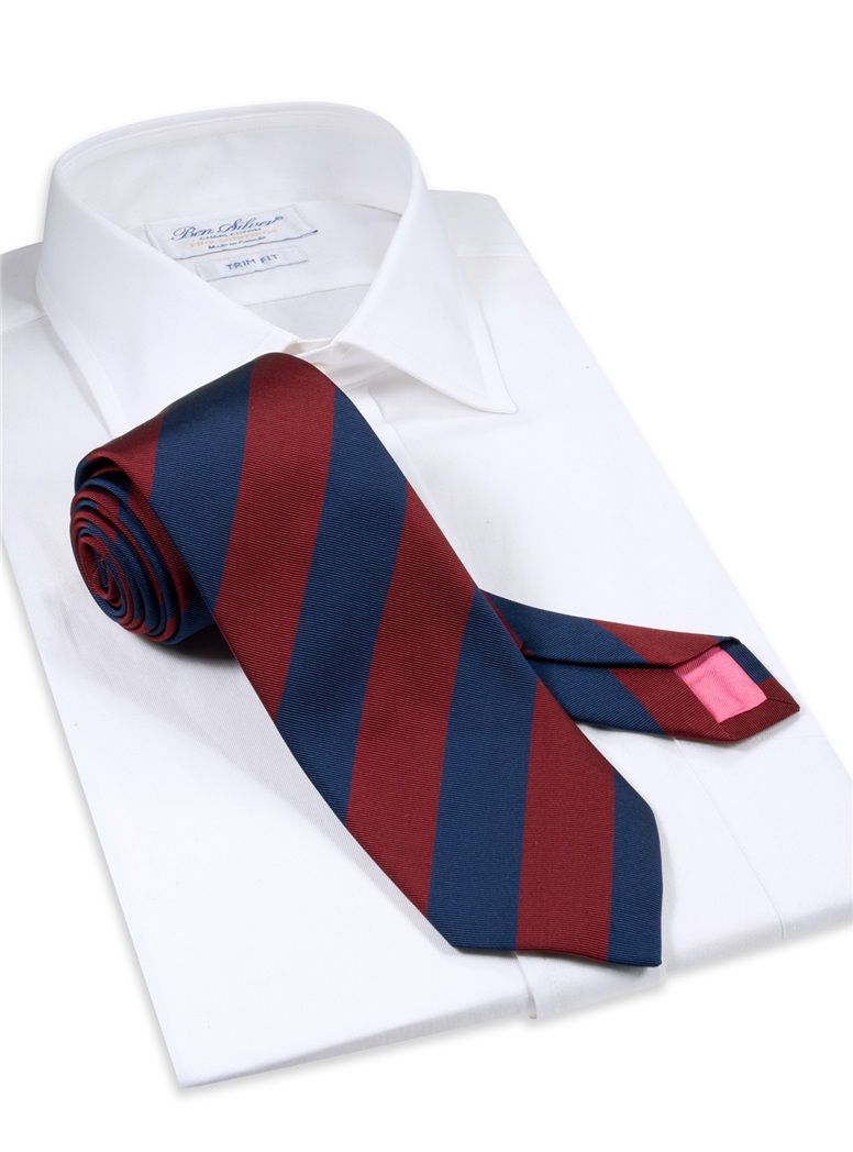 Mogador Block Striped Tie in Wine and Navy