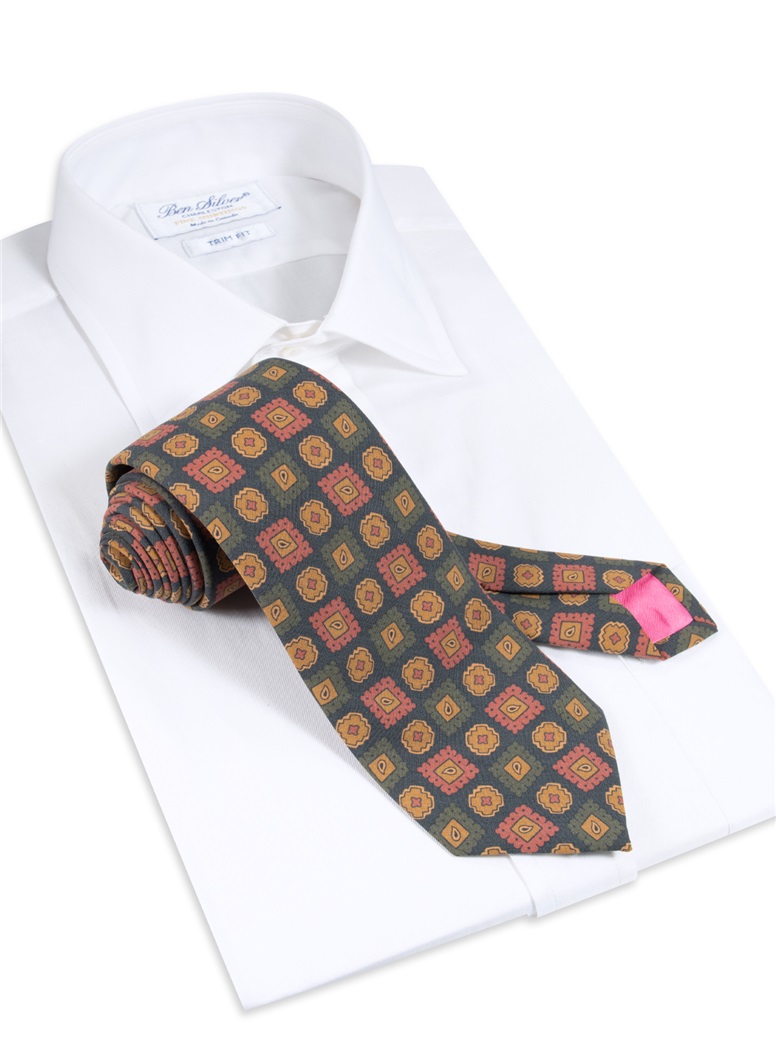 Silk Geometric Motif Tie in Navy