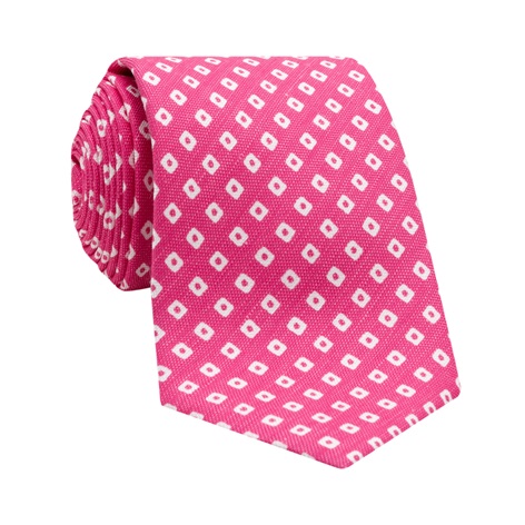 Silk and Linen Diamond Printed Tie in Flamingo