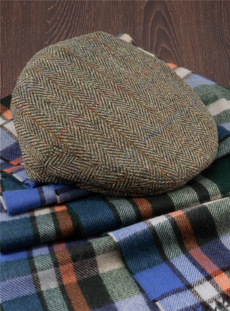 Olive Herringbone Wool Cap
