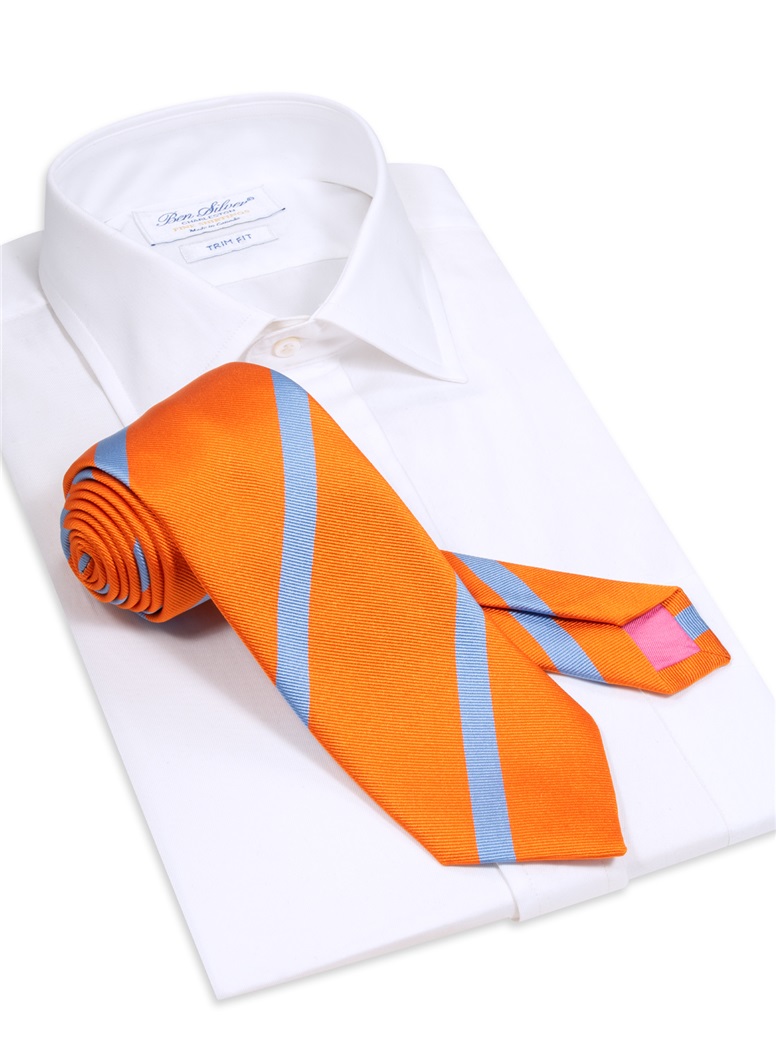 Silk Bar Striped Tie in Orange with Sky - The Ben Silver Collection