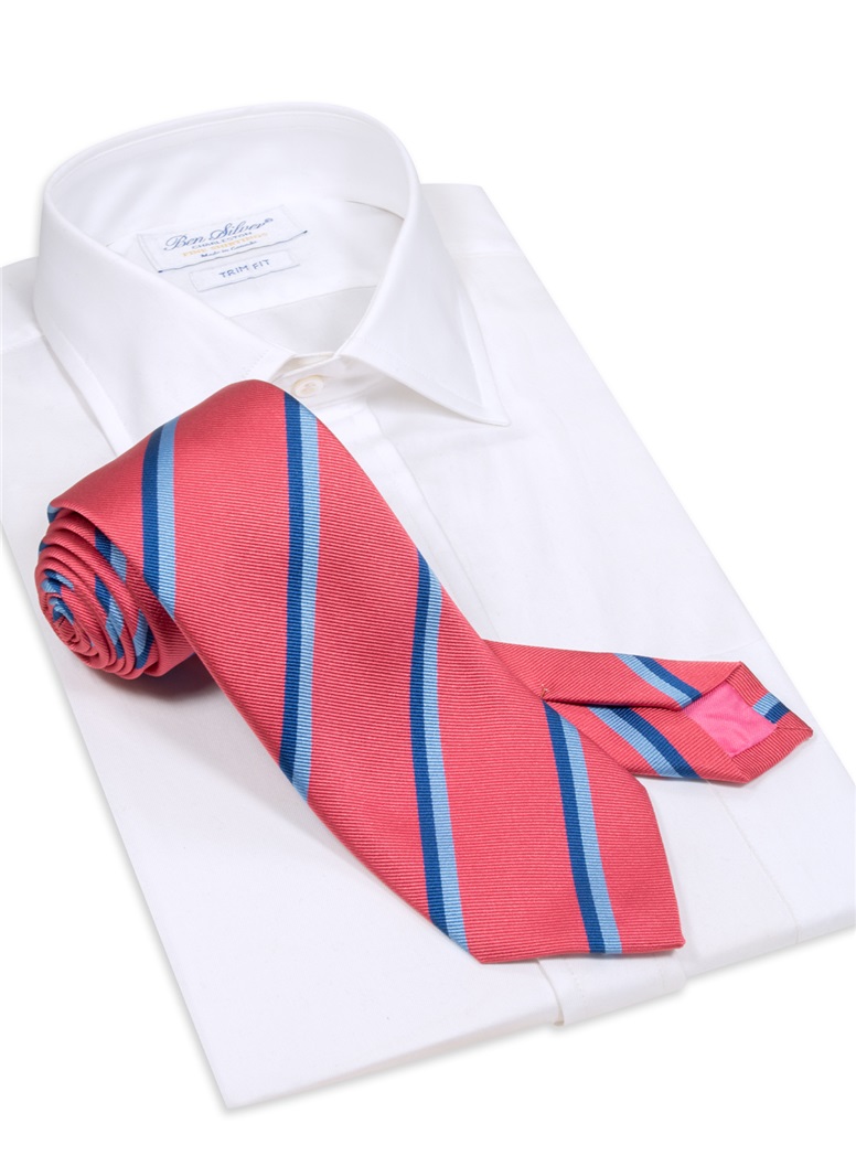 Silk Double Stripe Tie in Strawberry