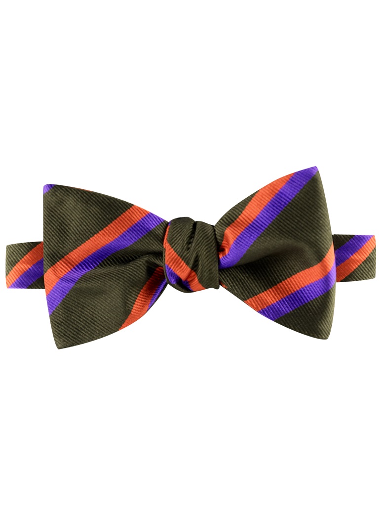 Silk Multi-Color Double Stripe Bow Tie in Fern