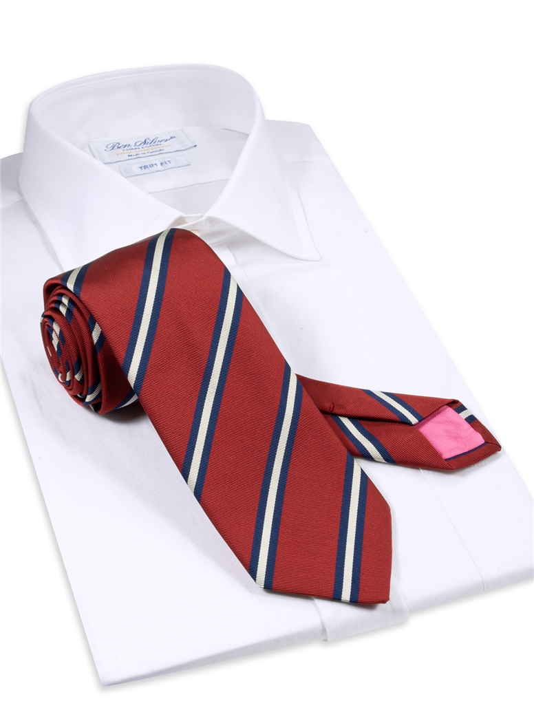 Silk Striped Tie in Brick