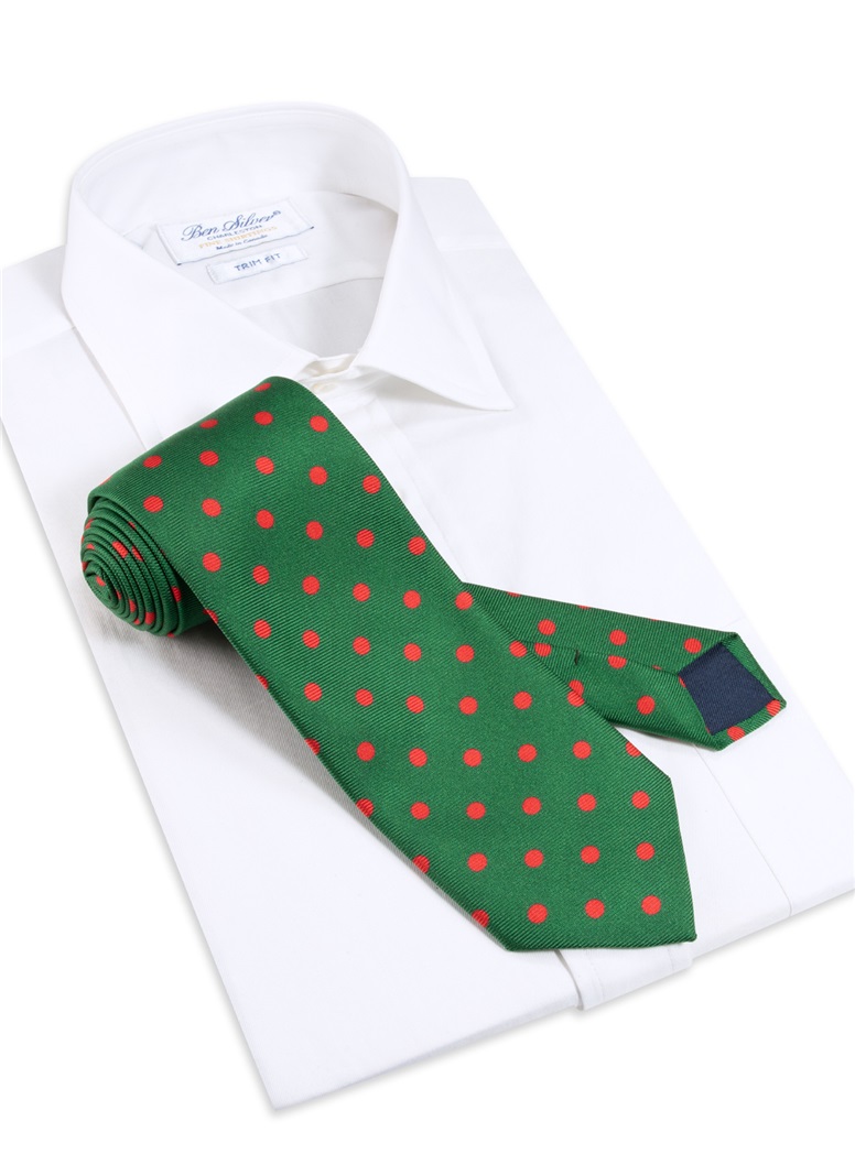 Silk Printed Dots Tie in Green