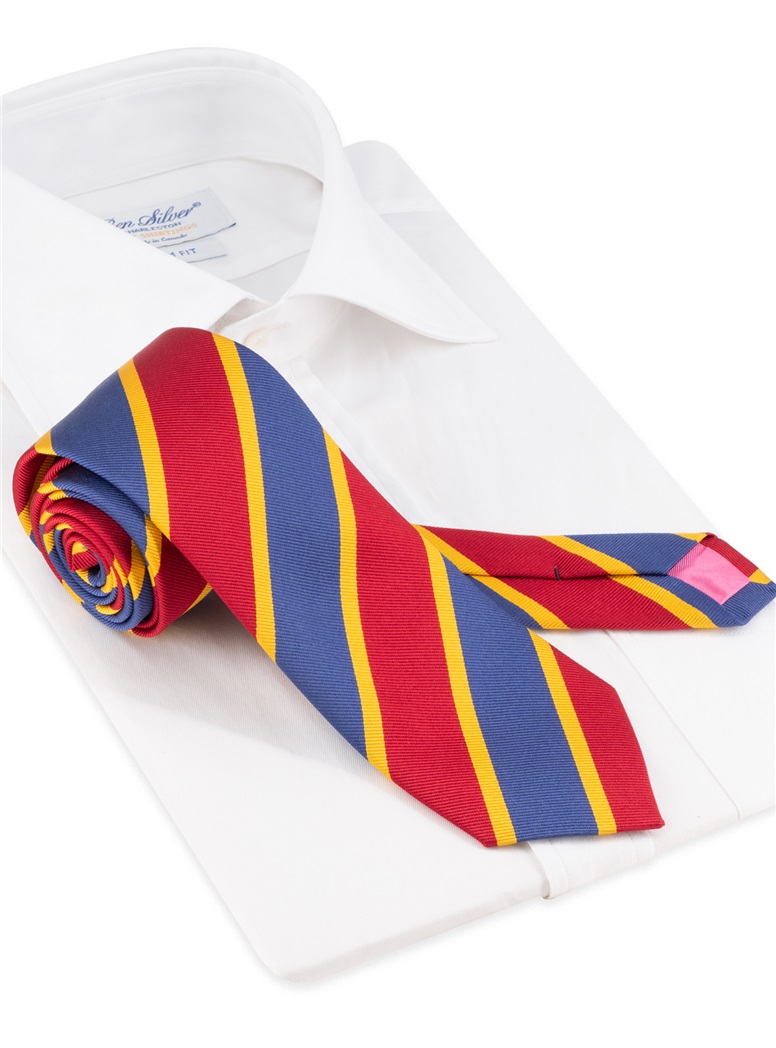 Silk Block Stripe Tie in Fire and Storm Blue