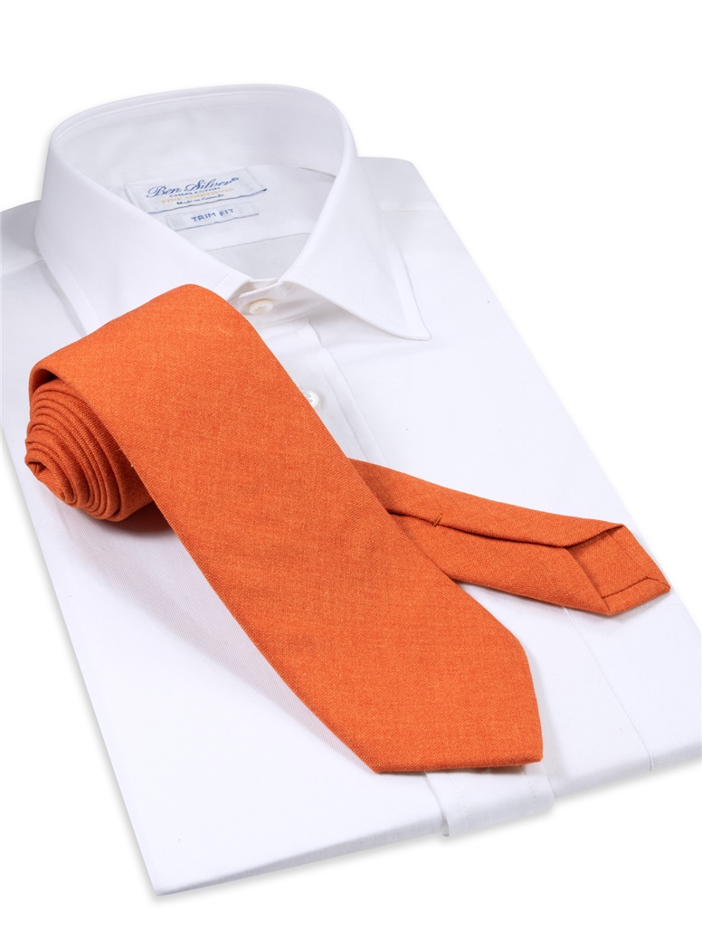 Silk and Cashmere Solid Tie in Tangerine