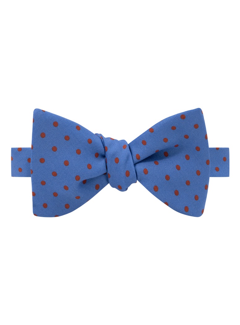 Wool Printed Dots Bow Tie in Cobalt with Rust - The Ben Silver Collection