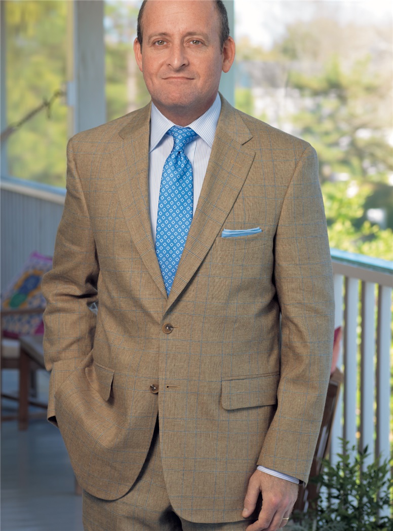 Cream, Straw, and Delicate Blue Glen Plaid Suit