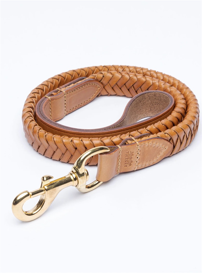 Plaited Leather Dog Lead in Tan