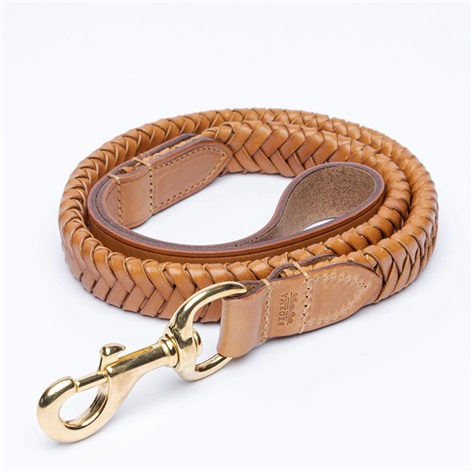 Plaited Leather Dog Lead in Tan