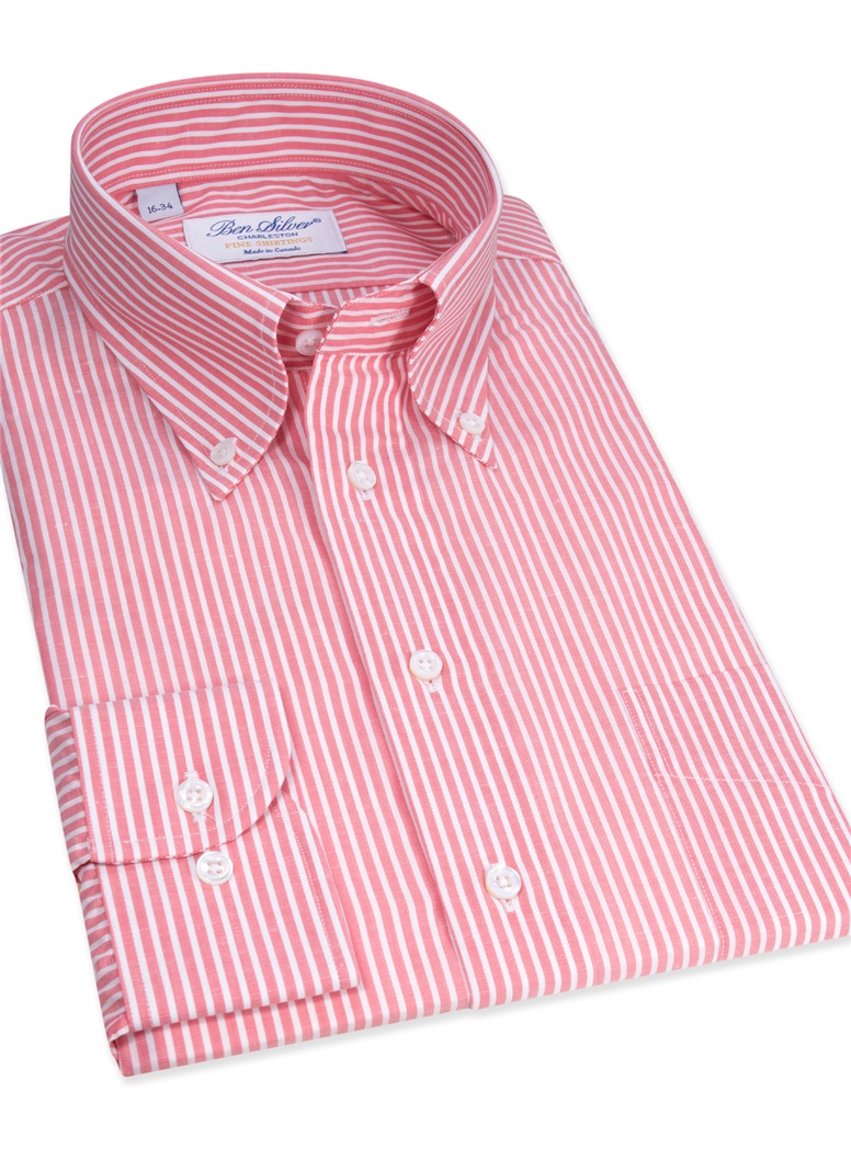 Cotton/Linen Coral and White Stripe Buttondown