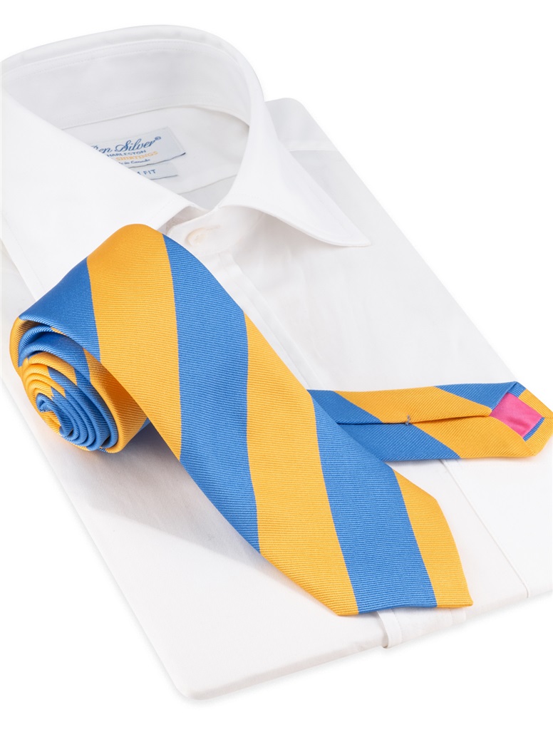 Silk Block Striped Tie in Azul Blue and Canary Yellow