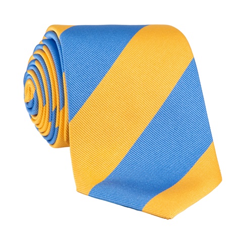 Silk Block Striped Tie in Azul Blue and Canary Yellow