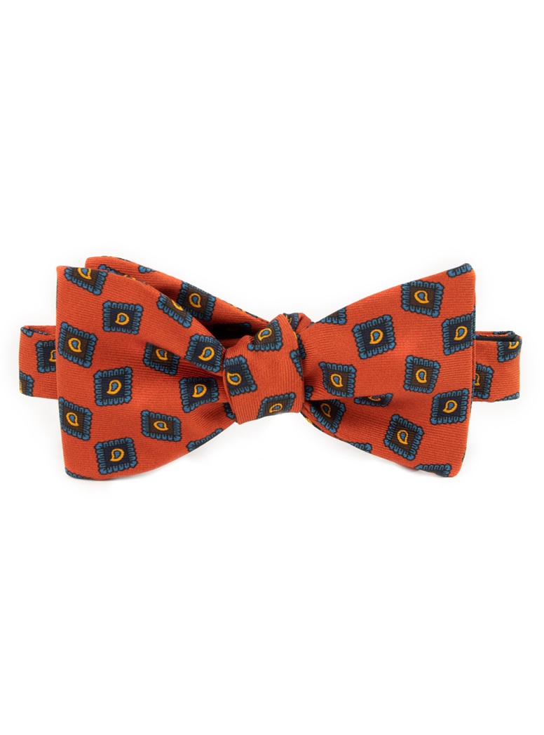 Silk Diamond Paisley Printed Bow Tie in Tangerine