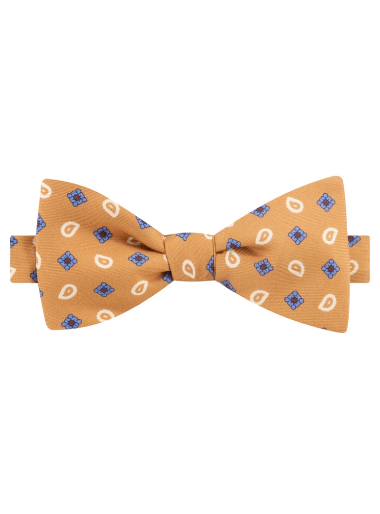 Silk Paisley Neat Printed Bow Tie in Mustard