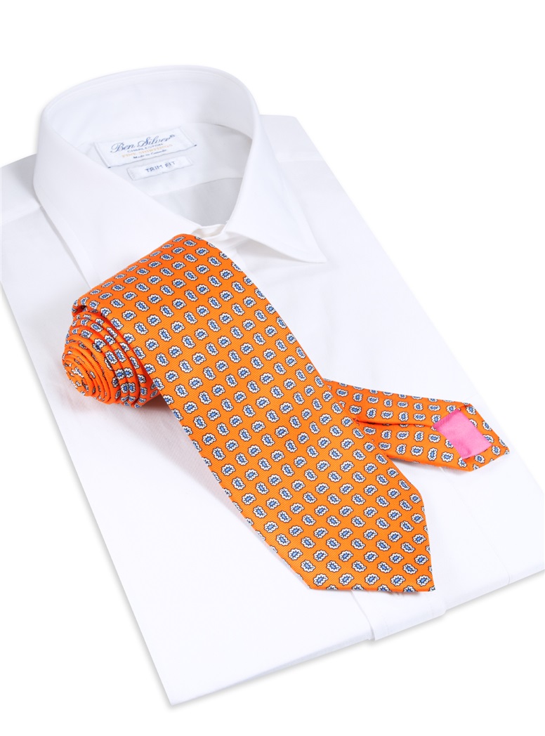 Silk Droplet Paisley Printed Tie in Marigold