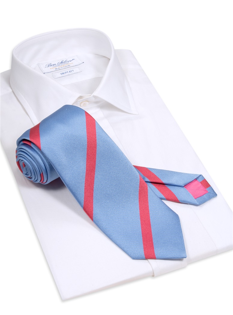 Silk Bar Striped Tie in Sea Blue with Azalea