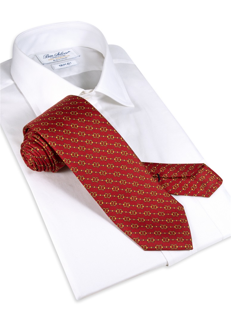 Silk Horse Bit Motif Tie in Ruby