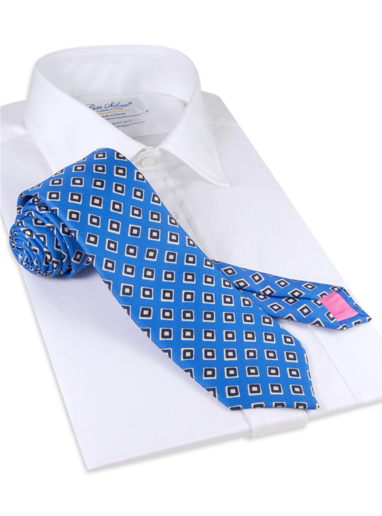 Silk Print Diamond Motif Tie in Cobalt