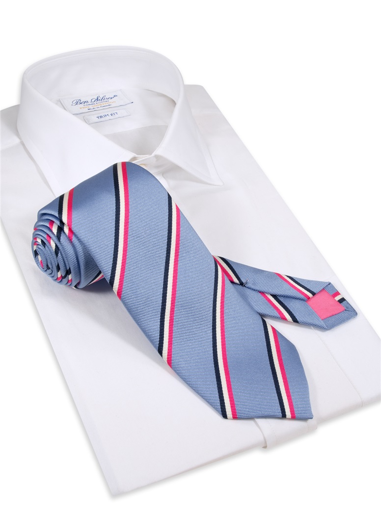 Silk Triple Stripe Tie in Sky