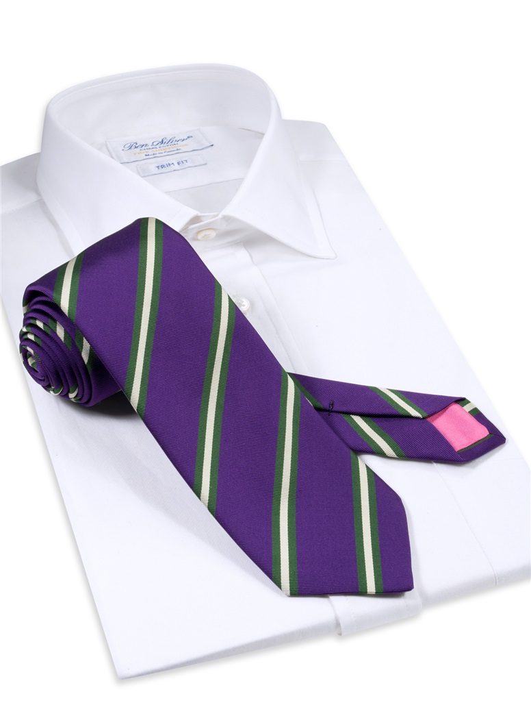 Silk Striped Tie in Plum