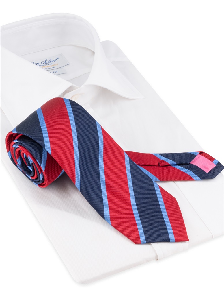 Silk Block Stripe Tie in Navy and Fire