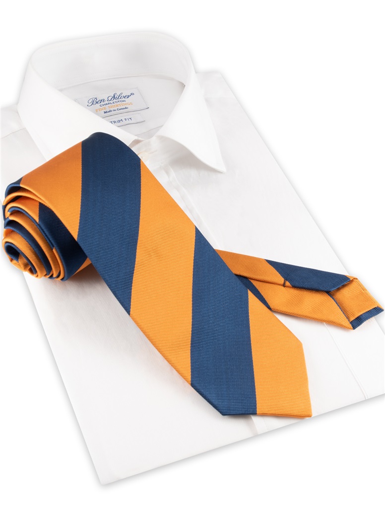 Navy and Gold Block Striped Tie