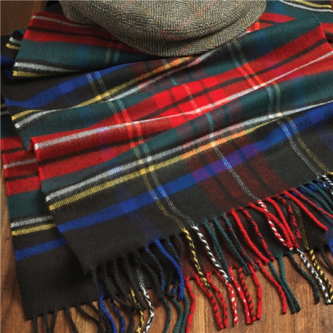 Black Stewart Tartan Wool Scarf