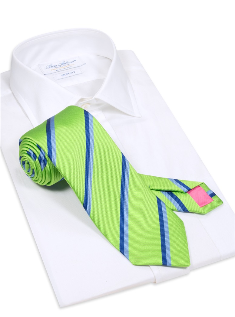 Silk Double Stripe Tie in Lime