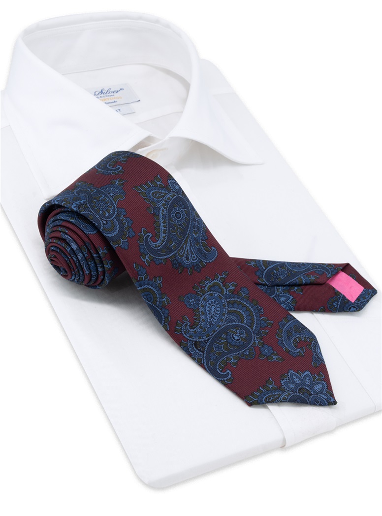 Silk Paisley Printed Tie in Garnet