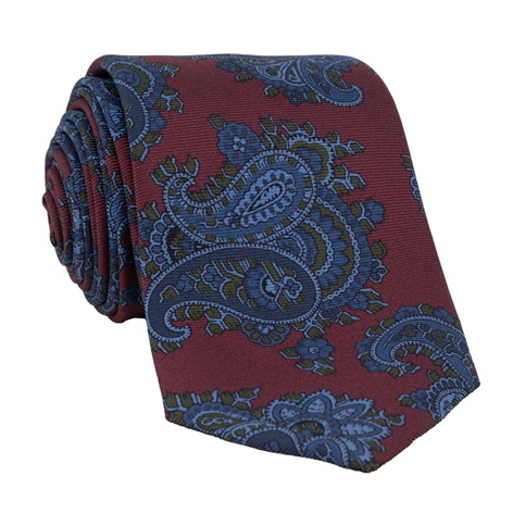 Silk Paisley Printed Tie in Garnet