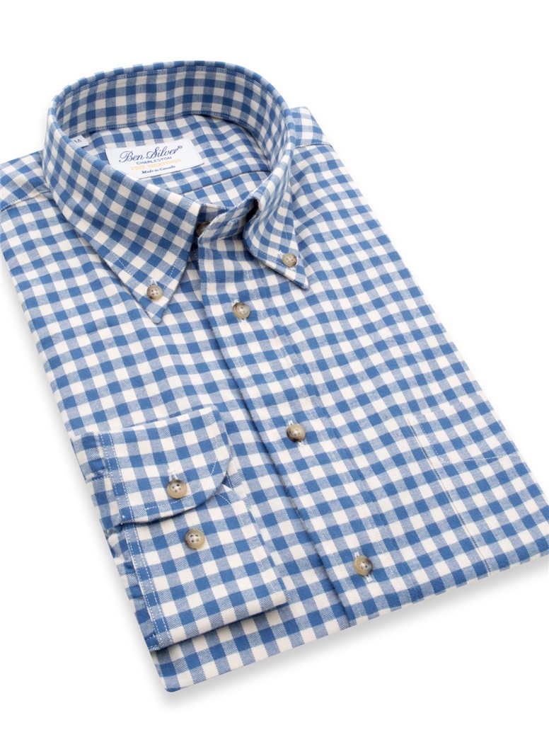 Delft and Cream Brushed Cotton Gingham Button Down